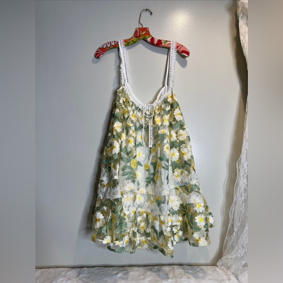 Free People For Love & Lemons Rachel Embroidered Lace Ruffles mini Dress XL - Picture 4 of 8